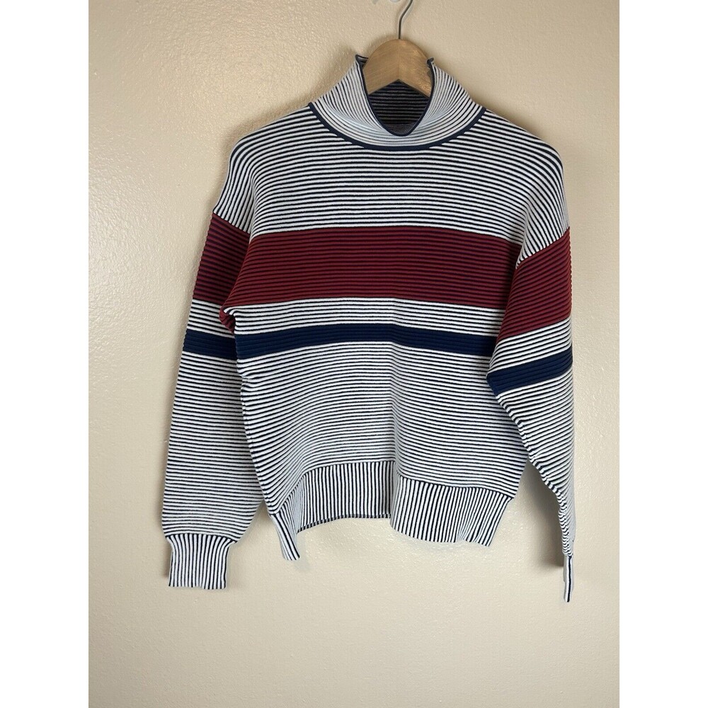 Nagnata XS Sweater Pullover Sweatshirt Rib Ribbed Knit Funnel Neck Stripe Blue